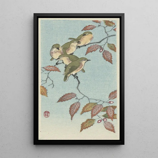 Kleine Vögel auf einem Zweig - Ohara Koson — gerahmtes Bild an der Wand