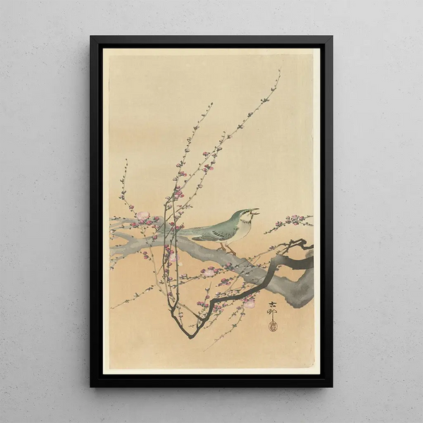 Singvogel und Pflaumenblüte - Ohara Koson — gerahmtes Bild an der Wand