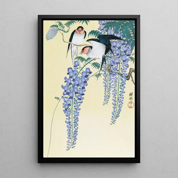 Hirondelles et glycine - Ohara Koson — gerahmtes Bild an der Wand