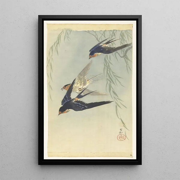Drei Vögel im Flug - Ohara Koson — gerahmtes Bild an der Wand