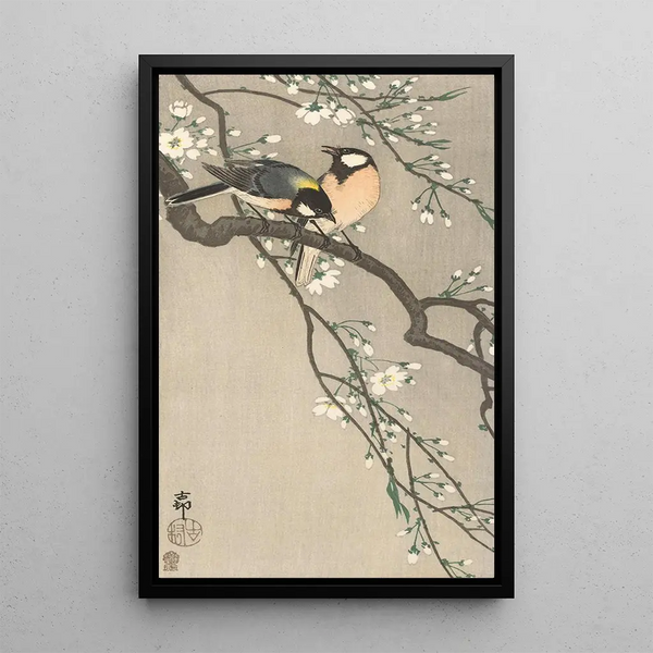 Mésanges sur branche de cerisier - Ohara Koson — gerahmtes Bild an der Wand