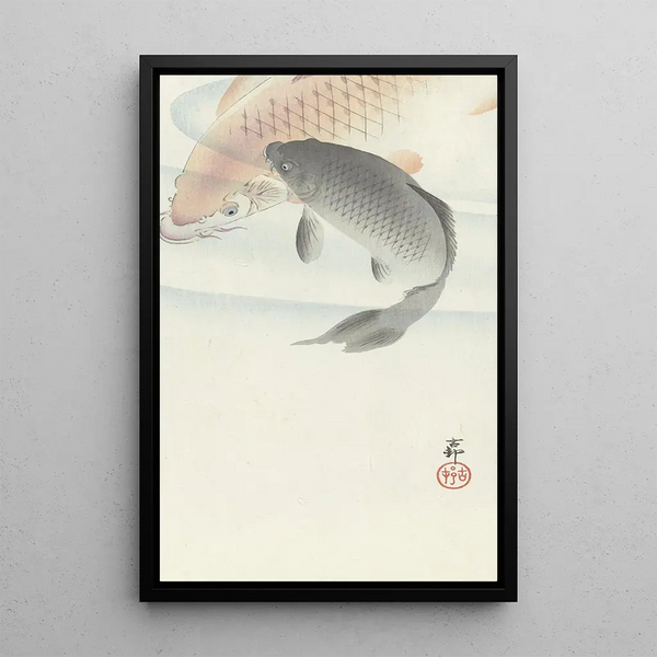 Zwei Karpfen - Ohara Koson — gerahmtes Bild an der Wand