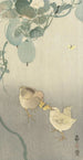 Zwei Küken, die um einen Schmetterling kämpfen - Ohara Koson — Ansicht des Kunstwerks