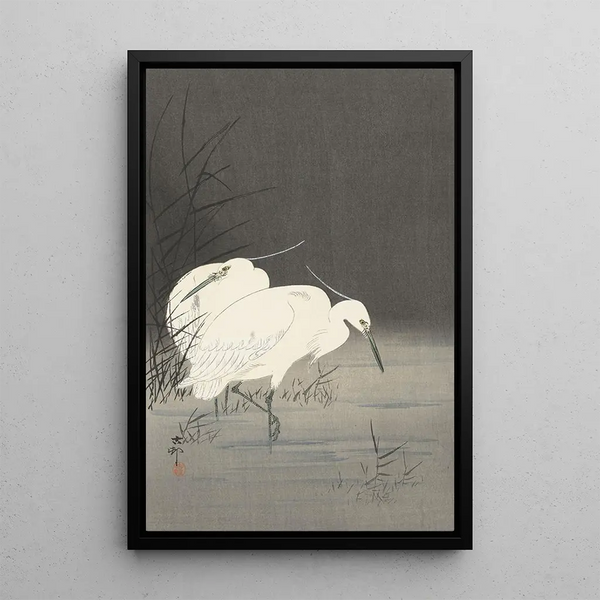 Zwei Reiher im Schilf - Ohara Koson — gerahmtes Bild an der Wand