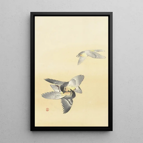 Zwei kämpfende Vögel - Ohara Koson — gerahmtes Bild an der Wand