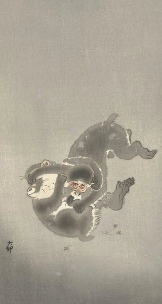 Ohara Koson - Two monkeys playing.webp
