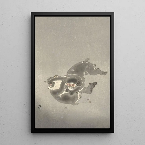Zwei Affen spielend - Ohara Koson — gerahmtes Bild an der Wand