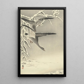 Ohara Koson - Two whitefronted geese in snowy landscape.webp