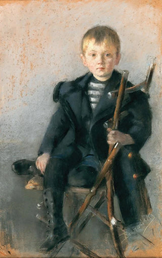 Olga Boznanska - A portrait of a blond boy and black coat with gold button.webp