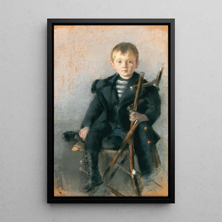 Olga Boznanska - A portrait of a blond boy and black coat with gold button.webp