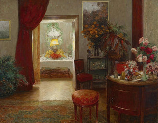 Innen-Gemälde mit einem gedeckten Tisch für eine Feier - Olga Wisinger-Florian — Ansicht des Kunstwerks