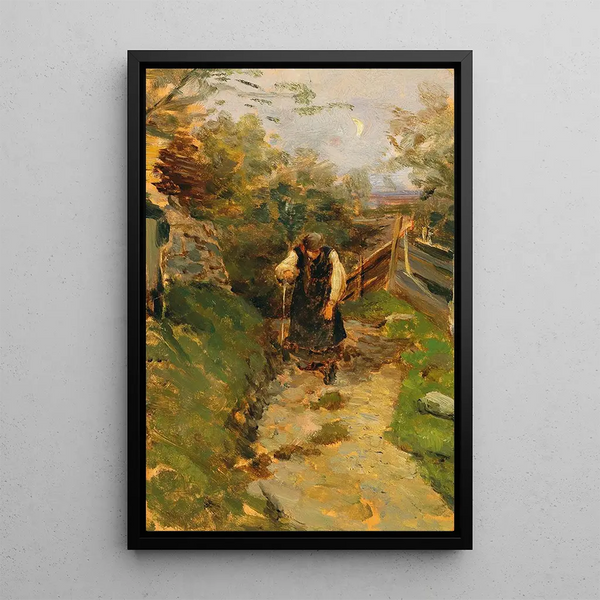Studie einer Bäuerin, die nach Hause kommt - Olga Wisinger-Florian — gerahmtes Bild an der Wand