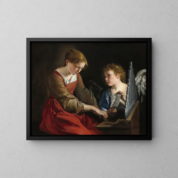 Sainte Cécile und ein Engel - Orazio Gentileschi — gerahmtes Bild an der Wand