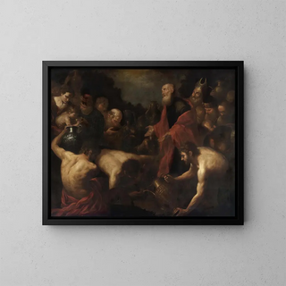 Orazio de Ferrari - Moses gibt den Israeliten in der Wüste Wasser — gerahmtes Bild an der Wand