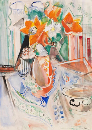 Oskar Moll - Blumenstillleben mit Schssel und gestreiftem Krug.webp