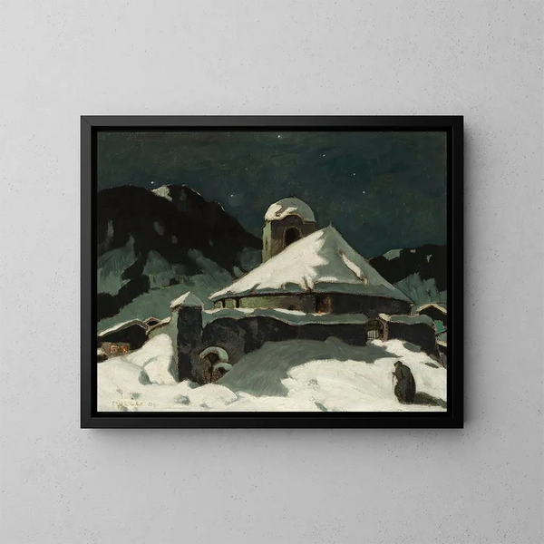 Winternacht im Bergdorf - Oskar Mulley — gerahmtes Bild an der Wand