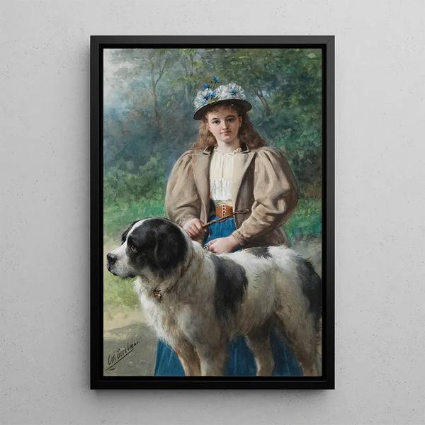 Mädchen mit Hund - Otto Eerelman — gerahmtes Bild an der Wand
