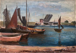 Otto Geigenberger - Hollndischer Hafen mit Zugbrcke und Fischkuttern.webp