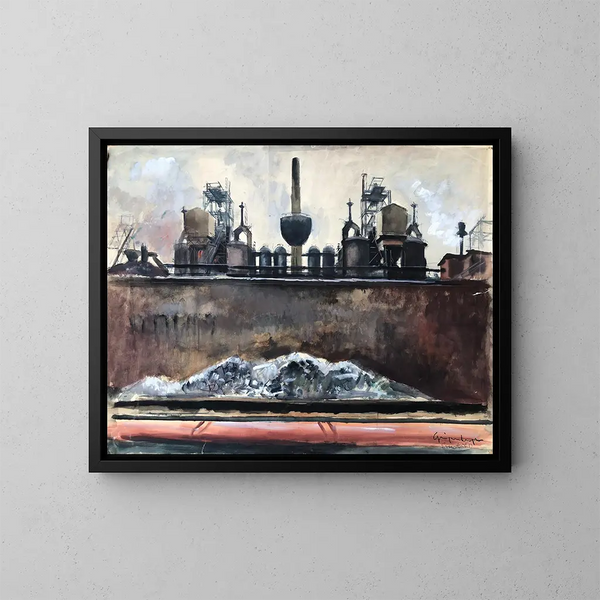 Stahlwerk Krupp in Essen - Otto Geigenberger — gerahmtes Bild an der Wand