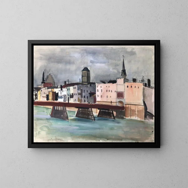 Wasserburg am Inn Wasseransicht vom Wasser mit der Inn-Brücke - Otto Geigenberger — gerahmtes Bild an der Wand