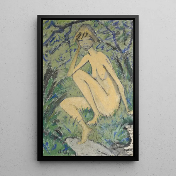 Nacktes Sitzen im Landschaft - Otto Mueller — gerahmtes Bild an der Wand