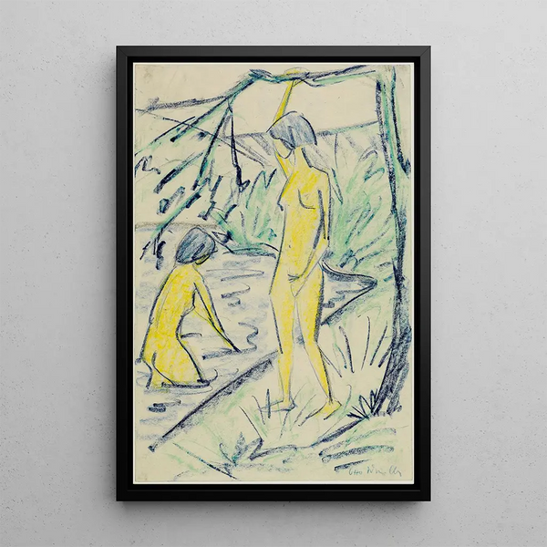 Zwei junge Mädchen beim Baden - Otto Mueller — gerahmtes Bild an der Wand