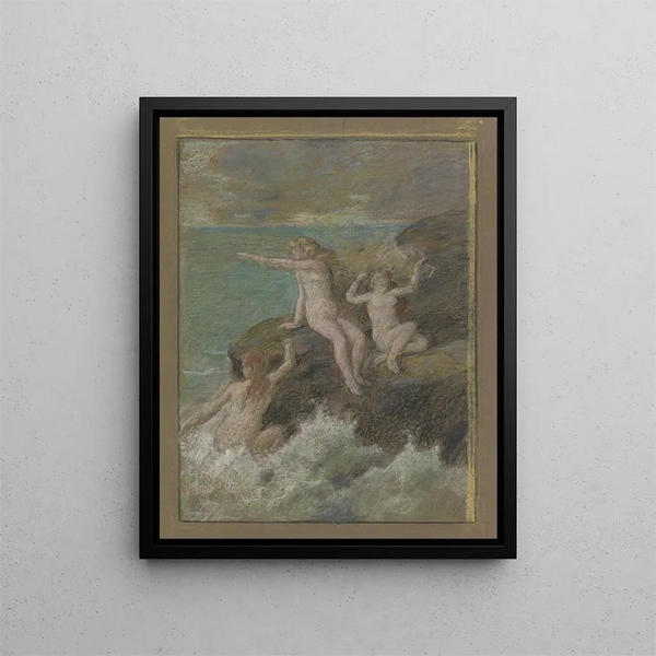 Otto Scholderer - Drei nackte Frauen auf einem Felsen.webp