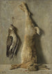 Natur stillleben mit totem Hasen und Wachtel vor einer grauen Wand - Otto Scholderer — Ansicht des Kunstwerks