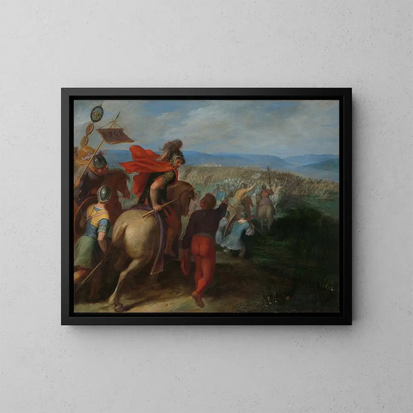 Die Römer fast Sieger über die Armee von Julius Civilis durch den Verrat eines Bataven - Otto van Veen — gerahmtes Bild an der Wand
