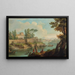 Flusslandschaft mit Fischern und Reisenden bei Ruhe in der Nähe eines befestigten Dorfes - Paolo Anesi — gerahmtes Bild an der Wand