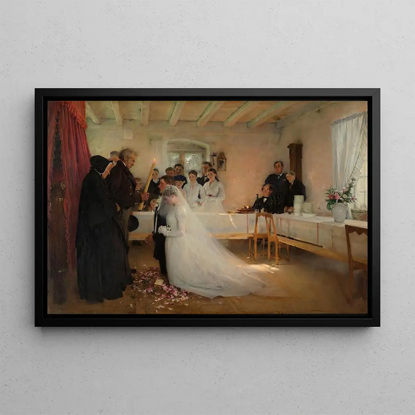 Segen des jungen Paares vor der Hochzeit - Pascal-Adolphe-Jean Dagnan-Bouveret — gerahmtes Bild an der Wand