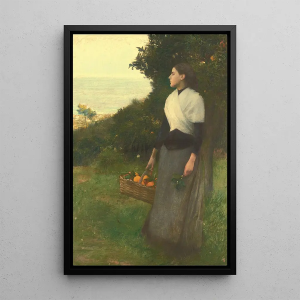 Junge Frau in einem Orangenhain - Pascal-Adolphe-Jean Dagnan-Bouveret — gerahmtes Bild an der Wand