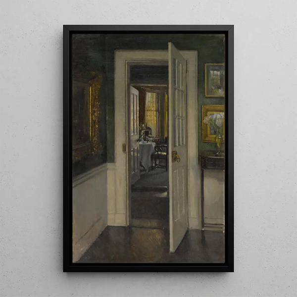 Innenraum-Gemälde mit Blick auf das Wohnzimmer am Morgen - Patrick William Adam — gerahmtes Bild an der Wand