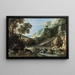 Landschaftsbild mit Berglandschaft und Tierwelt um einen Wasserfall - Paul Bril — gerahmtes Bild an der Wand