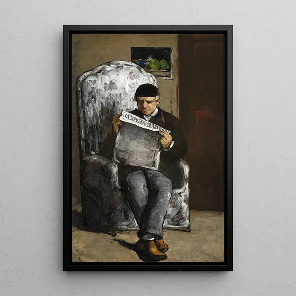 Der Vater des Künstlers liest L'Événement - Paul Cézanne — gerahmtes Bild an der Wand