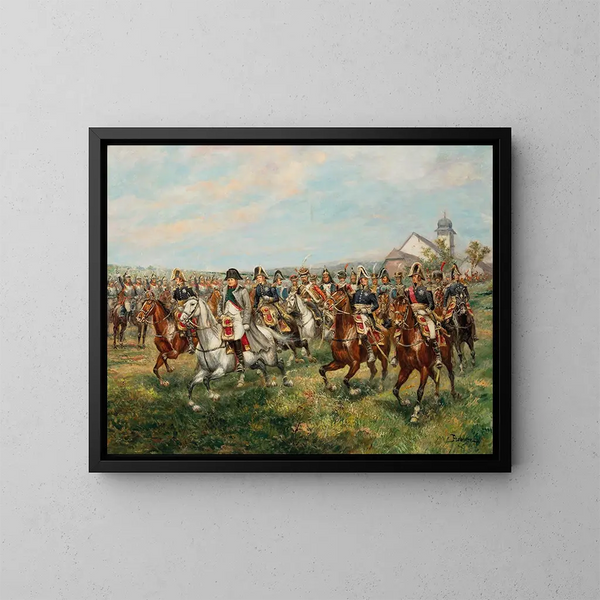Napoleon bei der Schlacht von Friedland am 14. Juni 1807 - Paul Émile Léon Perboyre — gerahmtes Bild an der Wand