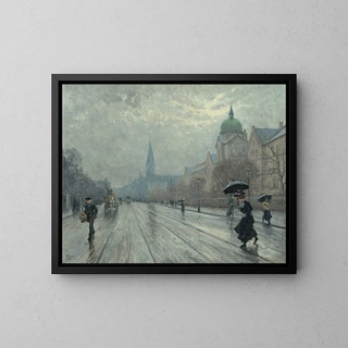 Eine Straßenszene in Kopenhagen - Paul Fischer — gerahmtes Bild an der Wand