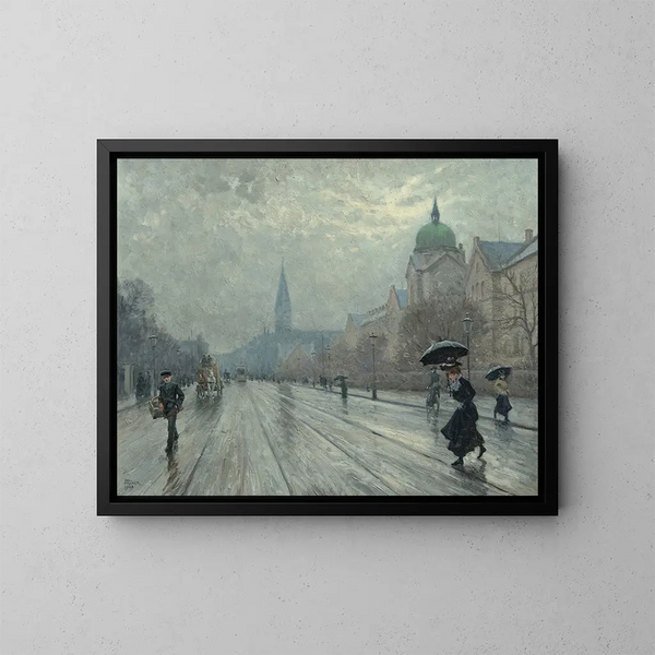 Eine Straßenszene in Kopenhagen - Paul Fischer — gerahmtes Bild an der Wand