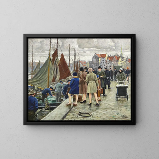 Elegante Damen mit Glockenhüten und Fischen - Paul Fischer — gerahmtes Bild an der Wand