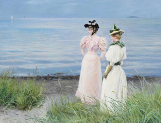 am Strand in Hellerup, Mademoiselle Elisabeth Fischer und Mademoiselle Anna Pauline Bruun an einem Sommertag am Strand in Hellerup - Paul Fischer — Ansicht des Kunstwerks