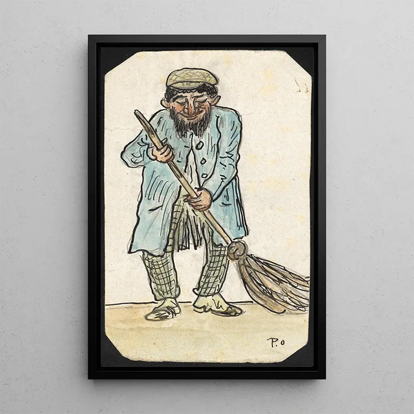 Mann mit Besen - Paul Franz Otto — gerahmtes Bild an der Wand