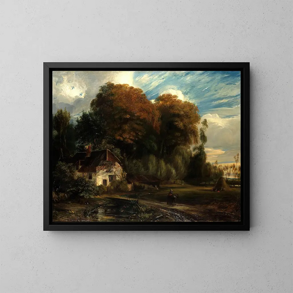 Der Pavillon der Wächter im Wald von Compiègne - Paul Huet — gerahmtes Bild an der Wand