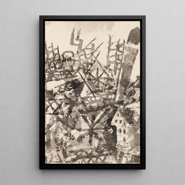 Die Krieg durchquert eine Ortschaft - Paul Klee — gerahmtes Bild an der Wand