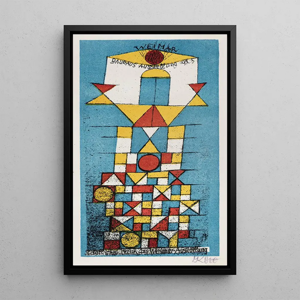 Postkartenbild zur Ausstellung der herausragenden Persönlichkeit im Bauhaus - Paul Klee — gerahmtes Bild an der Wand