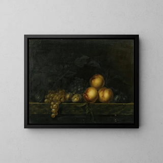 Naturstillleben mit Pfirsichen, Pflaumen, Trauben und Feigen auf einem Marmorbord - Paul Ligeois — gerahmtes Bild an der Wand