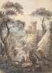 Italienisches Landschaftsgemälde mit Schloss, Wasserfall und Fischern - Paul Sandby — Ansicht des Kunstwerks