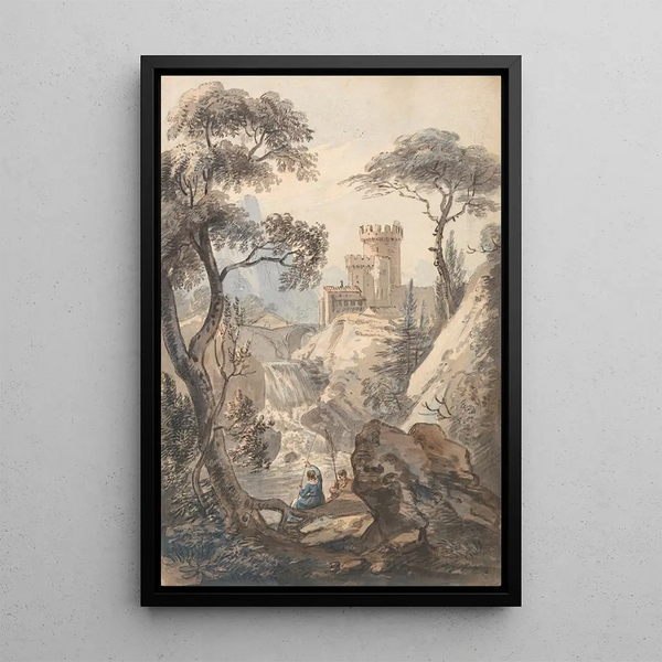 Paul Sandby - Italianate Landscape with Castle Cascade and Anglers.webp