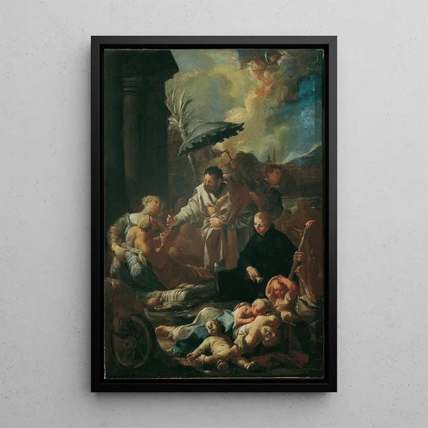 Saint François Xavier parmi les pestiférés à Goa - Paul Troger — gerahmtes Bild an der Wand