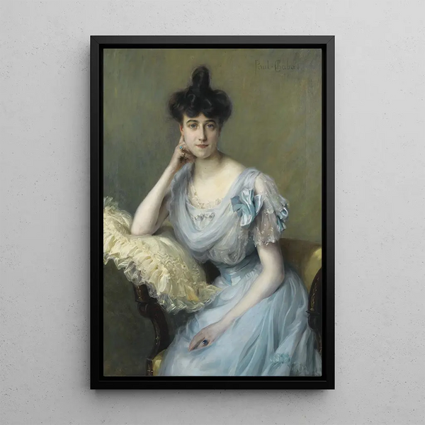 Portrait einer jungen Frau in blauem Kleid - Paul Émile Chabas — gerahmtes Bild an der Wand