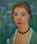 Selbstporträt vor grünem Hintergrund mit blauer Iris - Paula Modersohn-Becker — Ansicht des Kunstwerks